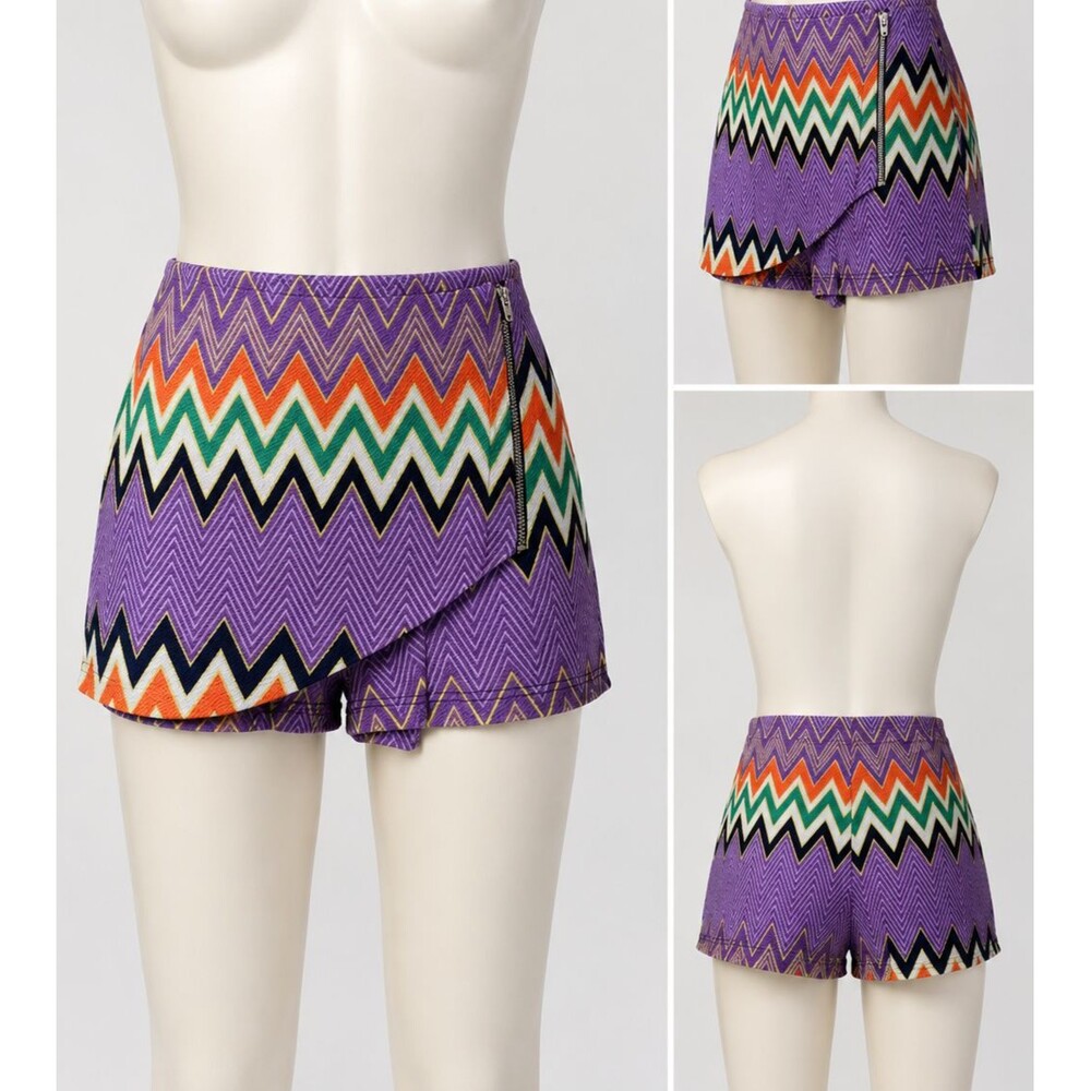 NWT See You Monday Chevron Zig Zag Print Skort Shorts Side Zipper Purple Med M